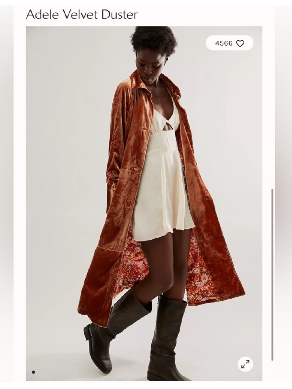 Free People Adele Velvet Duster Coat in Rust